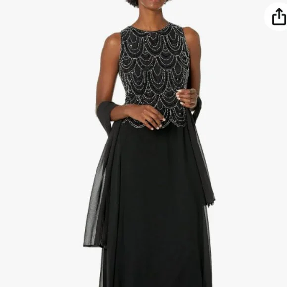 j kara beaded dress Jkara Womens Beaded Mesh Gown Dress, Black, 8